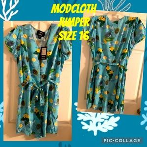 NWT ModCloth Brilliantly Blue and Green Spring Jumper - Oceanic theme, size 16.
